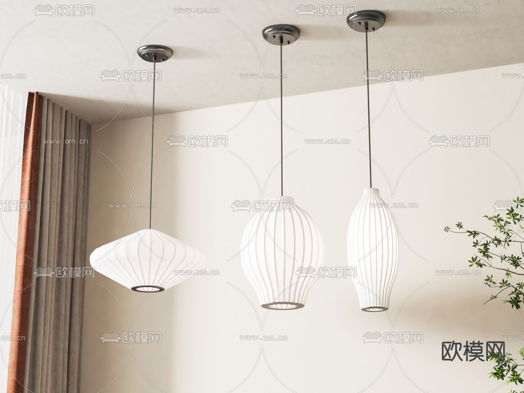 新中式吊灯 灯笼灯su模型下载（渲染图1）