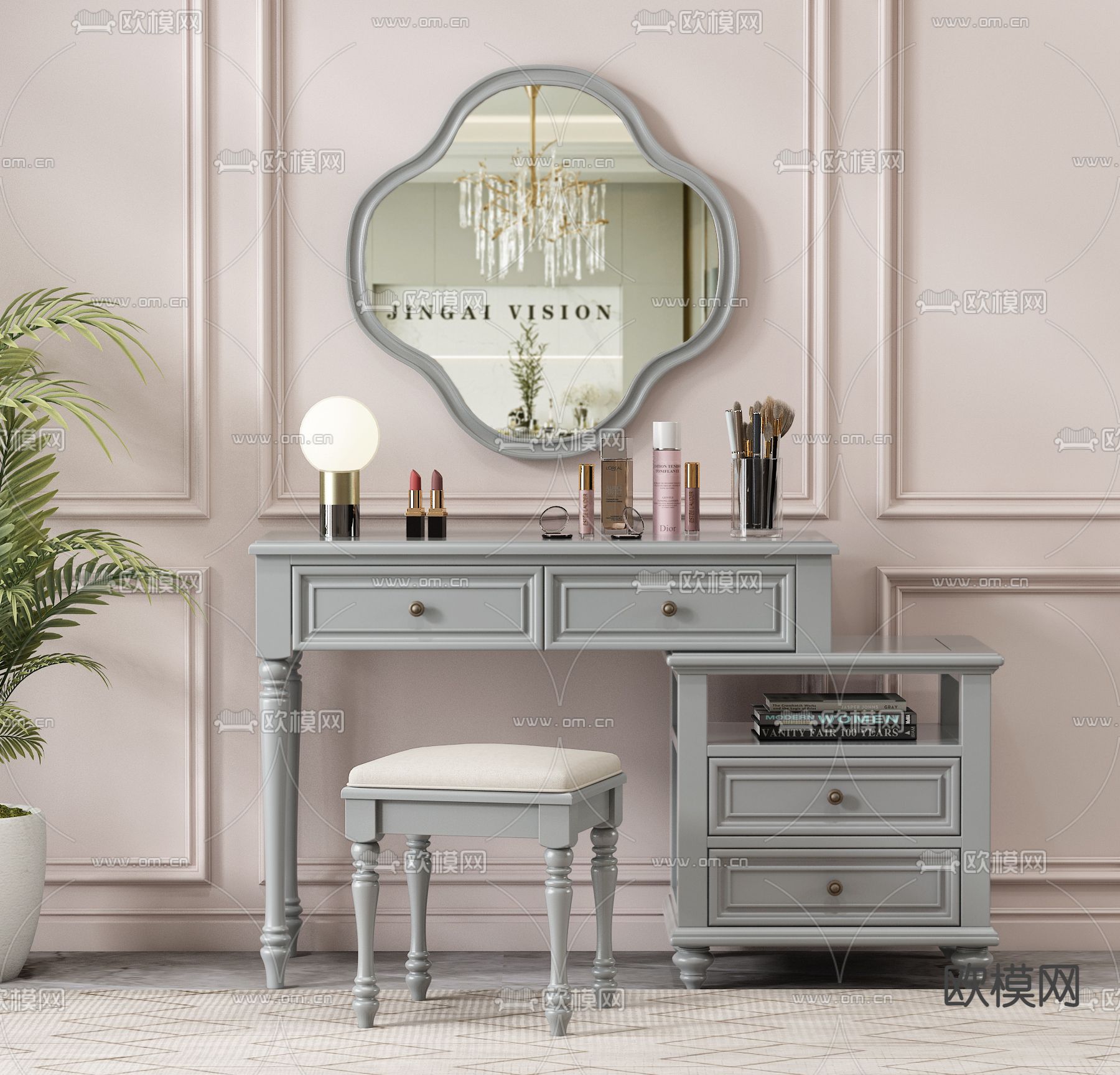 美式梳妆台 化妆台su模型下载（渲染图1）