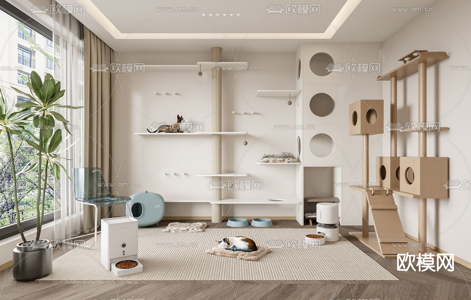 宠物用品 猫爬架 喂食器su模型下载（渲染图1）