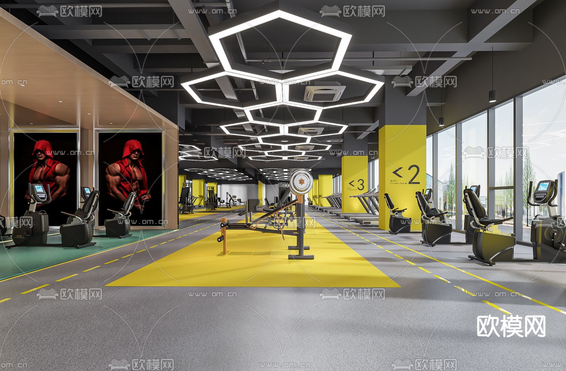 现代健身房3d模型下载