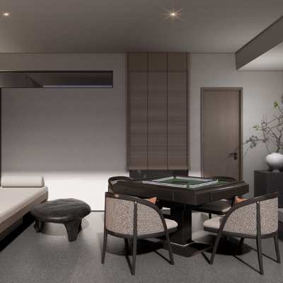  侘寂风麻将房 棋牌室su模型 