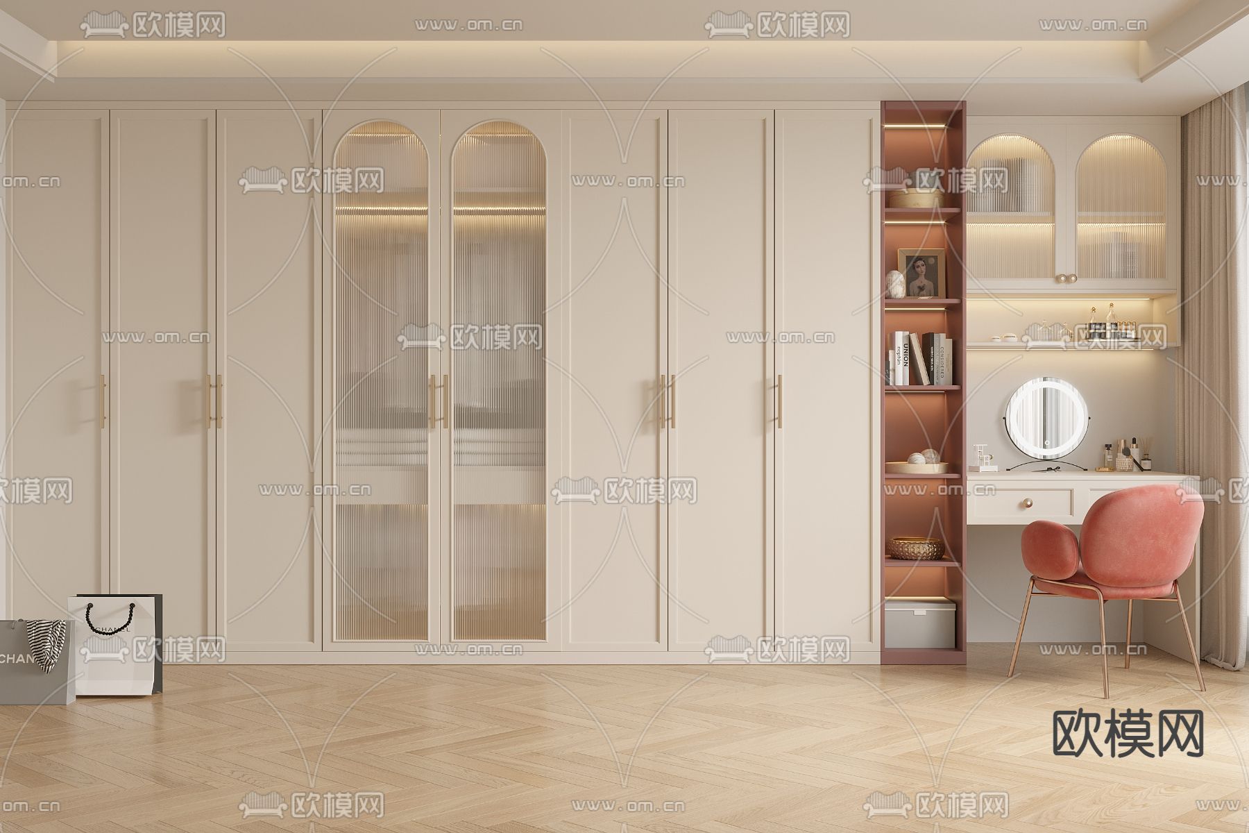 奶油风衣柜 衣橱3d模型下载