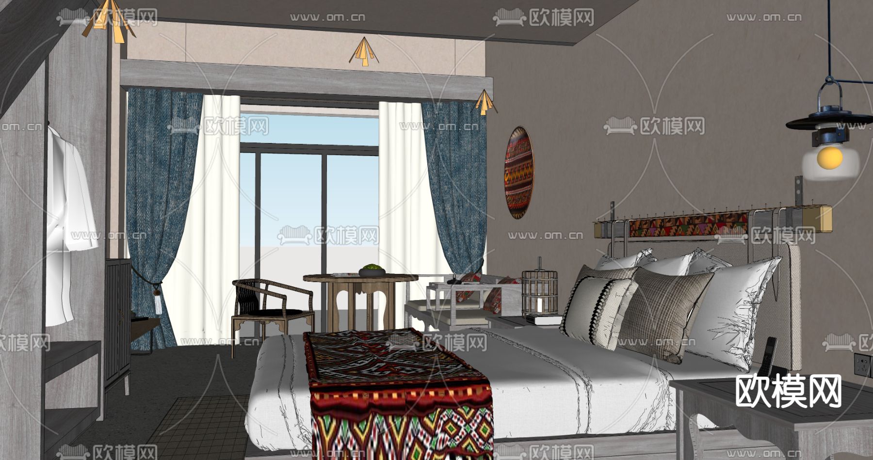 侘寂民宿客房 大床房su模型下载（渲染图2）