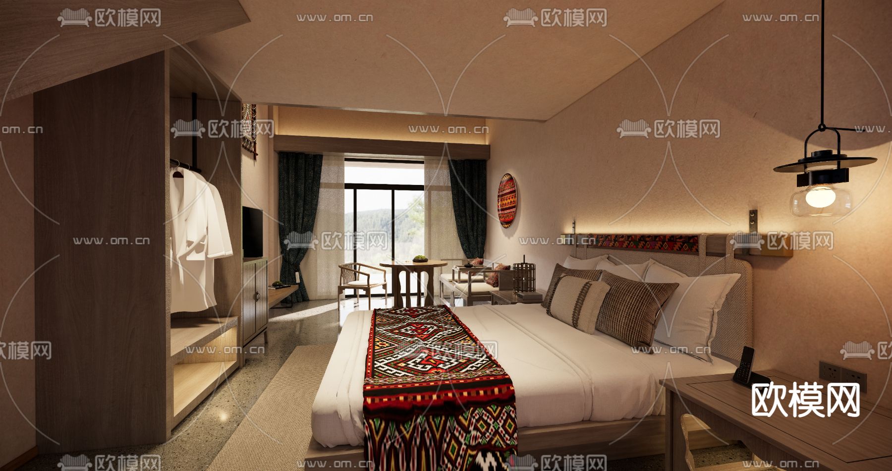 侘寂民宿客房 大床房su模型下载（渲染图1）