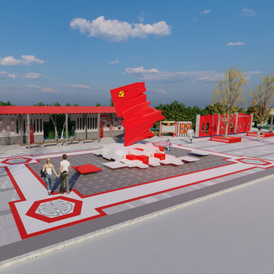 红色文化广场su模型
