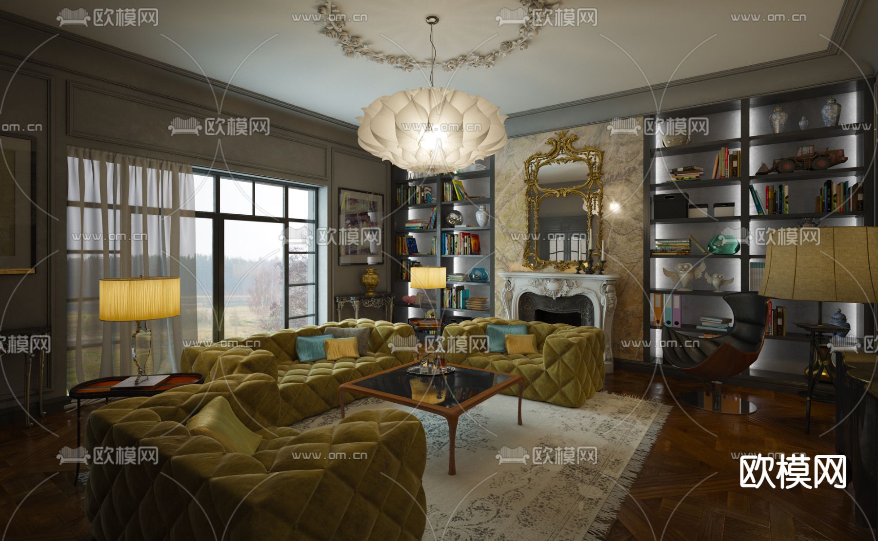 欧式客厅3d模型下载（渲染图5）
