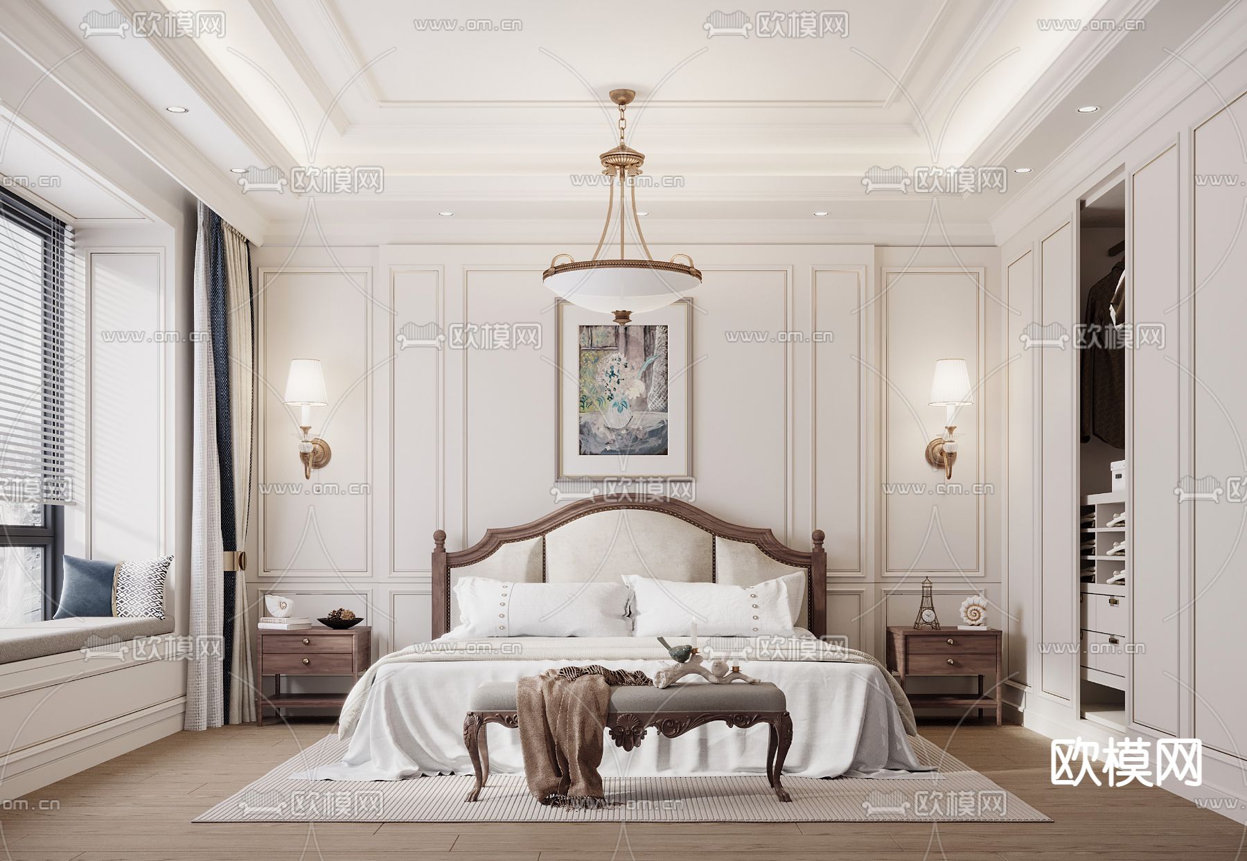 美式卧室 主人房3d模型下载