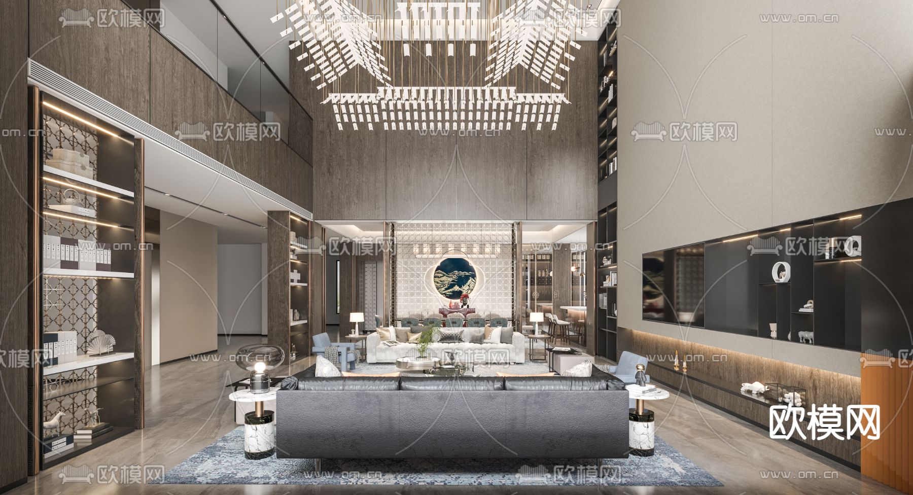 现代别墅大堂3d模型下载