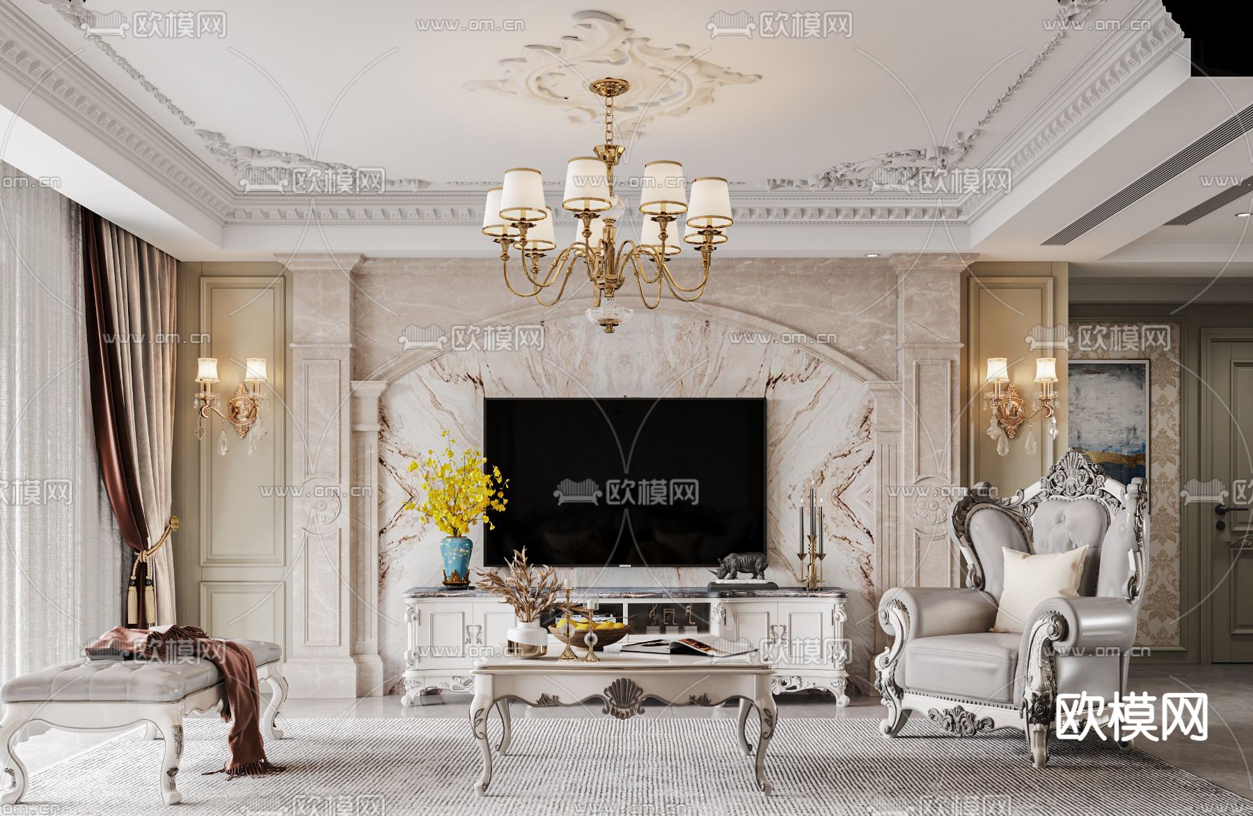 欧式客厅3d模型下载（渲染图6）