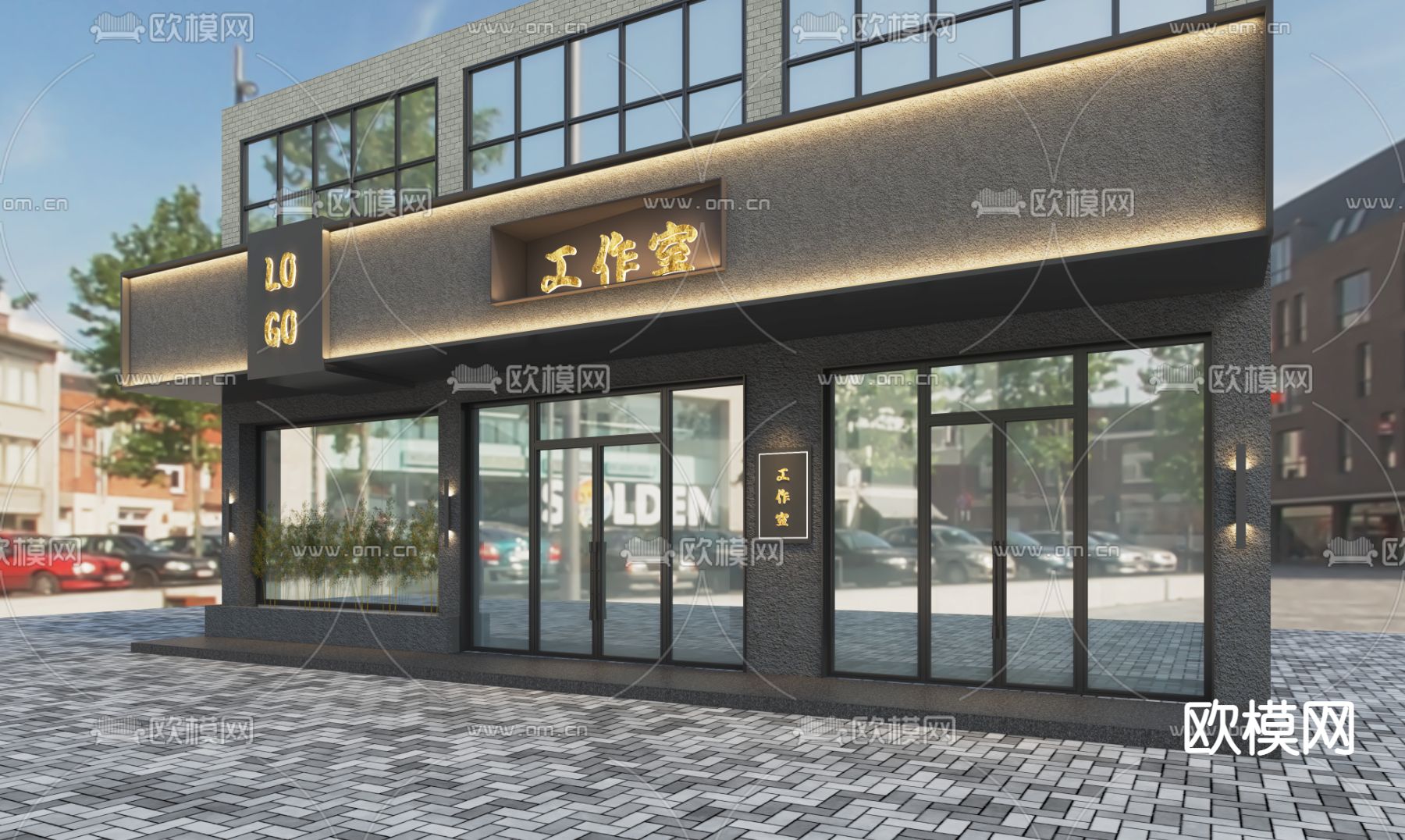 工作室门面 门头3d模型下载_ID14078141_3dmax免费模型-欧模网