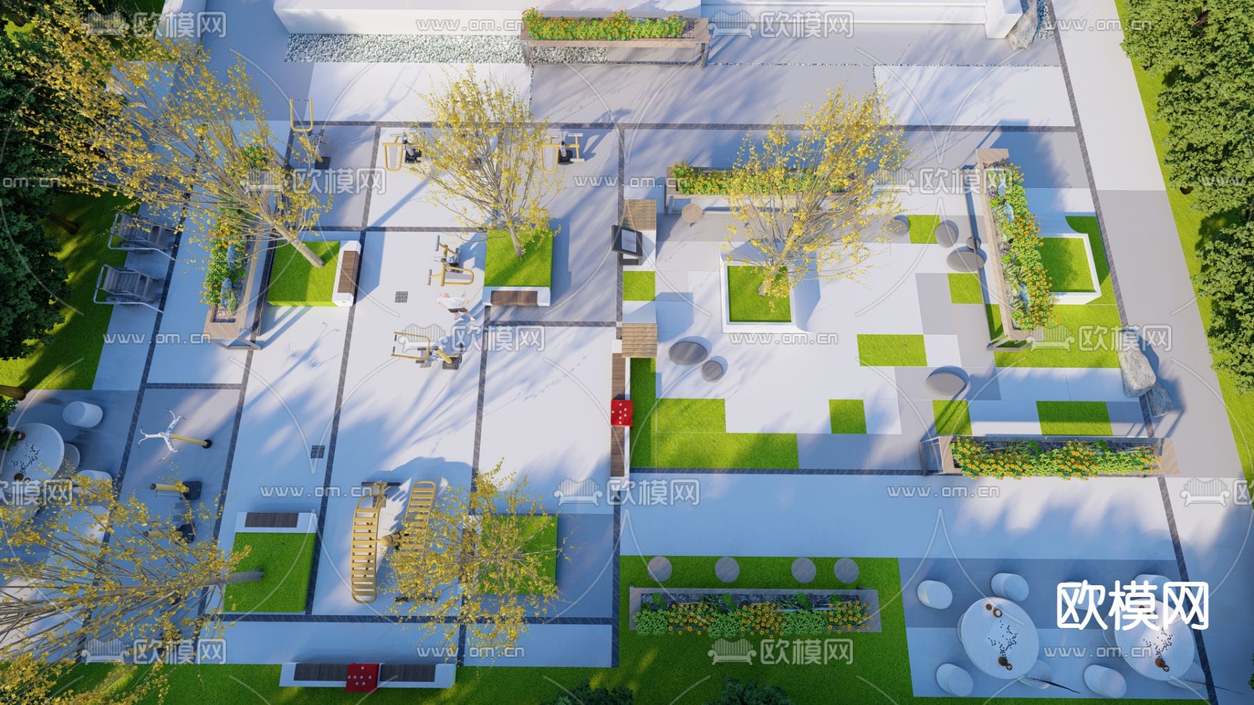 老年康体广场su模型