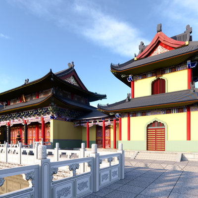  中式寺庙建筑su模型 