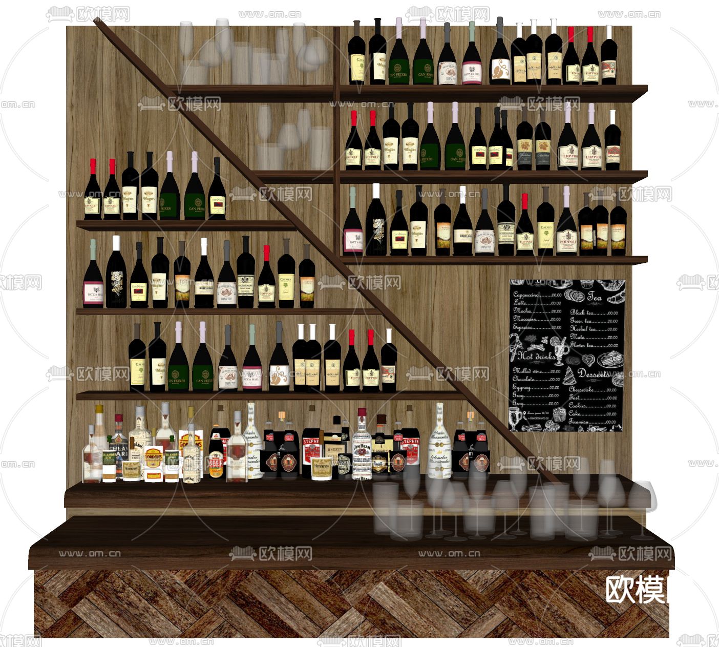 红酒 洋酒 酒水 酒杯su模型