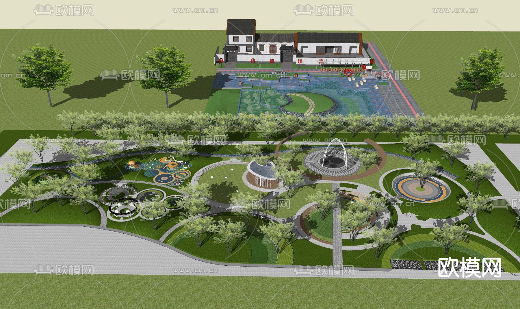 绿地公园su模型下载