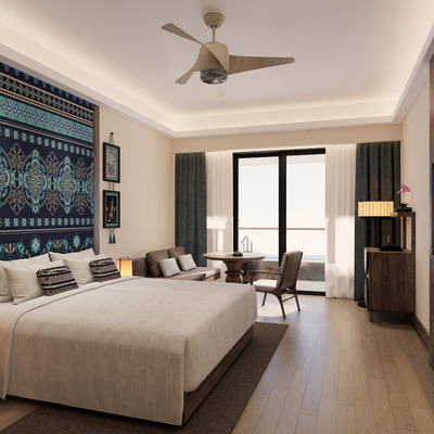  侘寂民宿客房 大床房su模型 