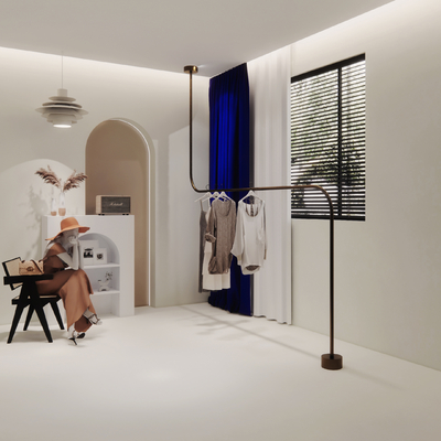  奶油风模特 挂衣架su模型 