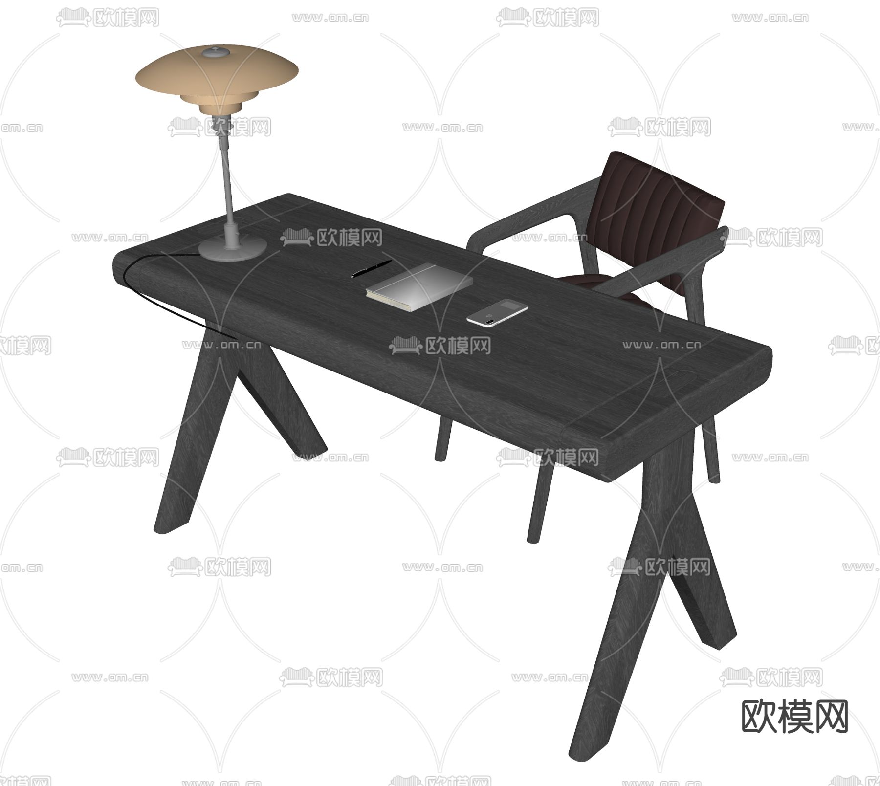 现代书桌椅su模型下载（渲染图2）