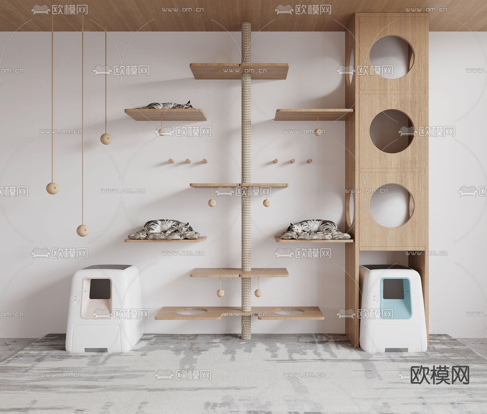 北欧宠物用品 猫爬架 猫砂盆su模型