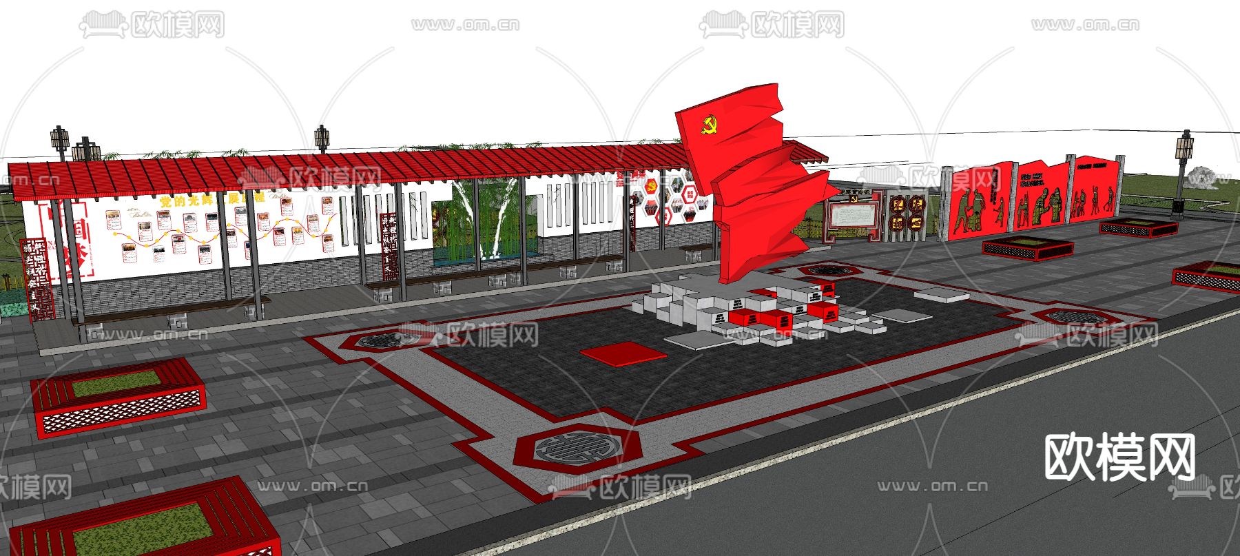 红色文化广场su模型