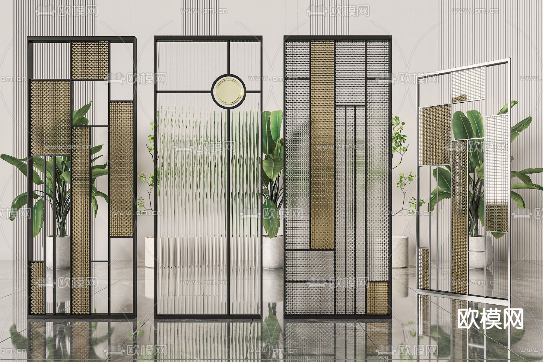 玻璃隔断 镂空屏风3d模型下载