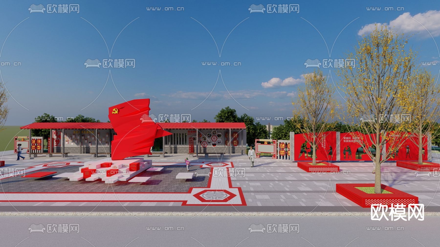 红色文化广场su模型