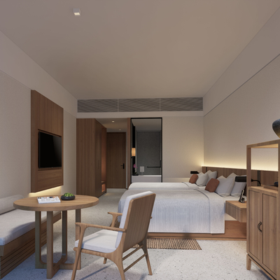  酒店客房 双床房su模型 