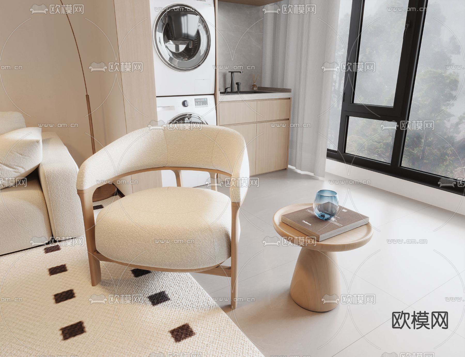 奶油风单人沙发3d模型下载