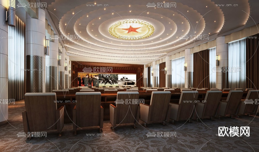政府报告厅 党政会议3d模型下载_ID14079162_3dmax免费模型-欧模网