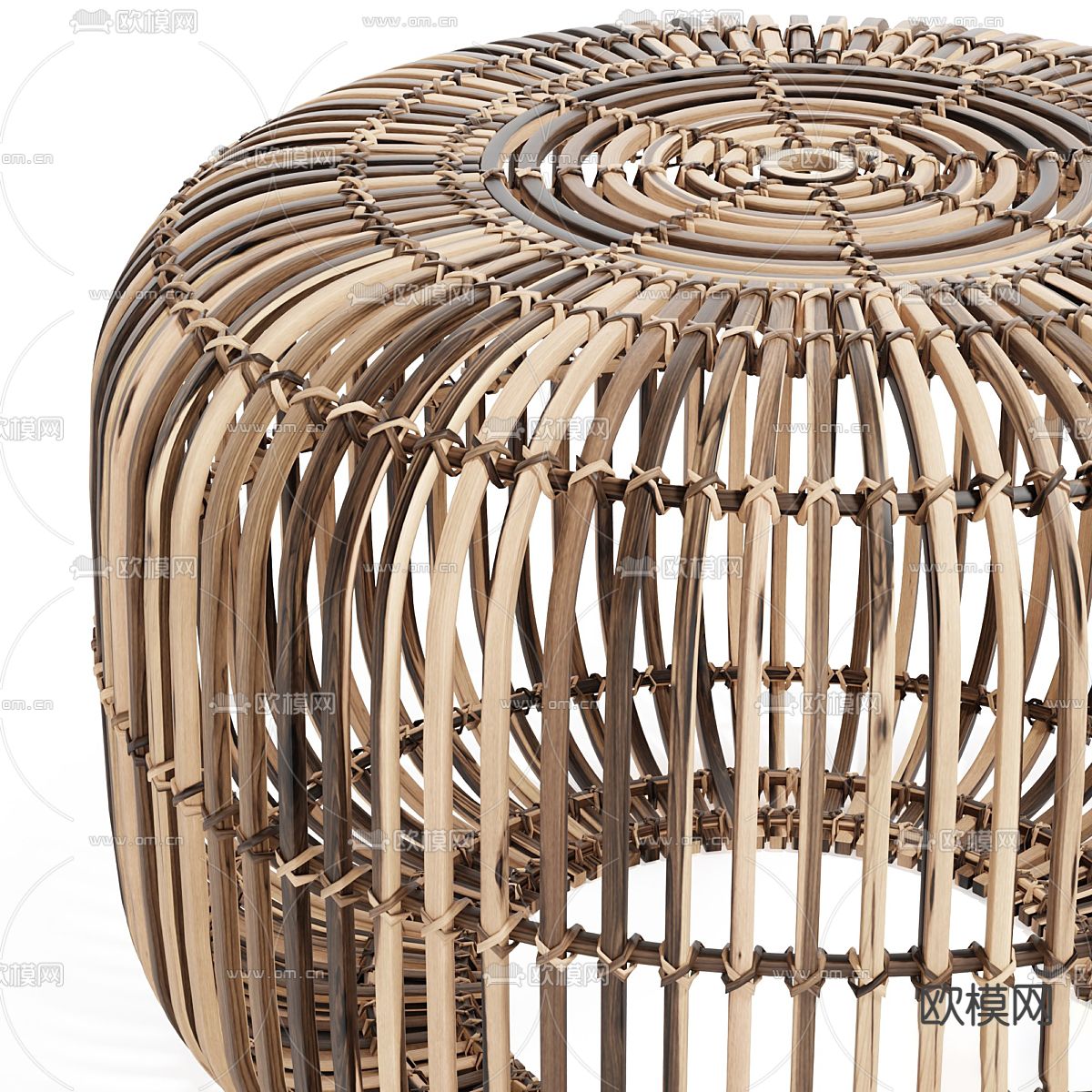 自然风藤编凳子 矮凳3d模型下载（渲染图4）