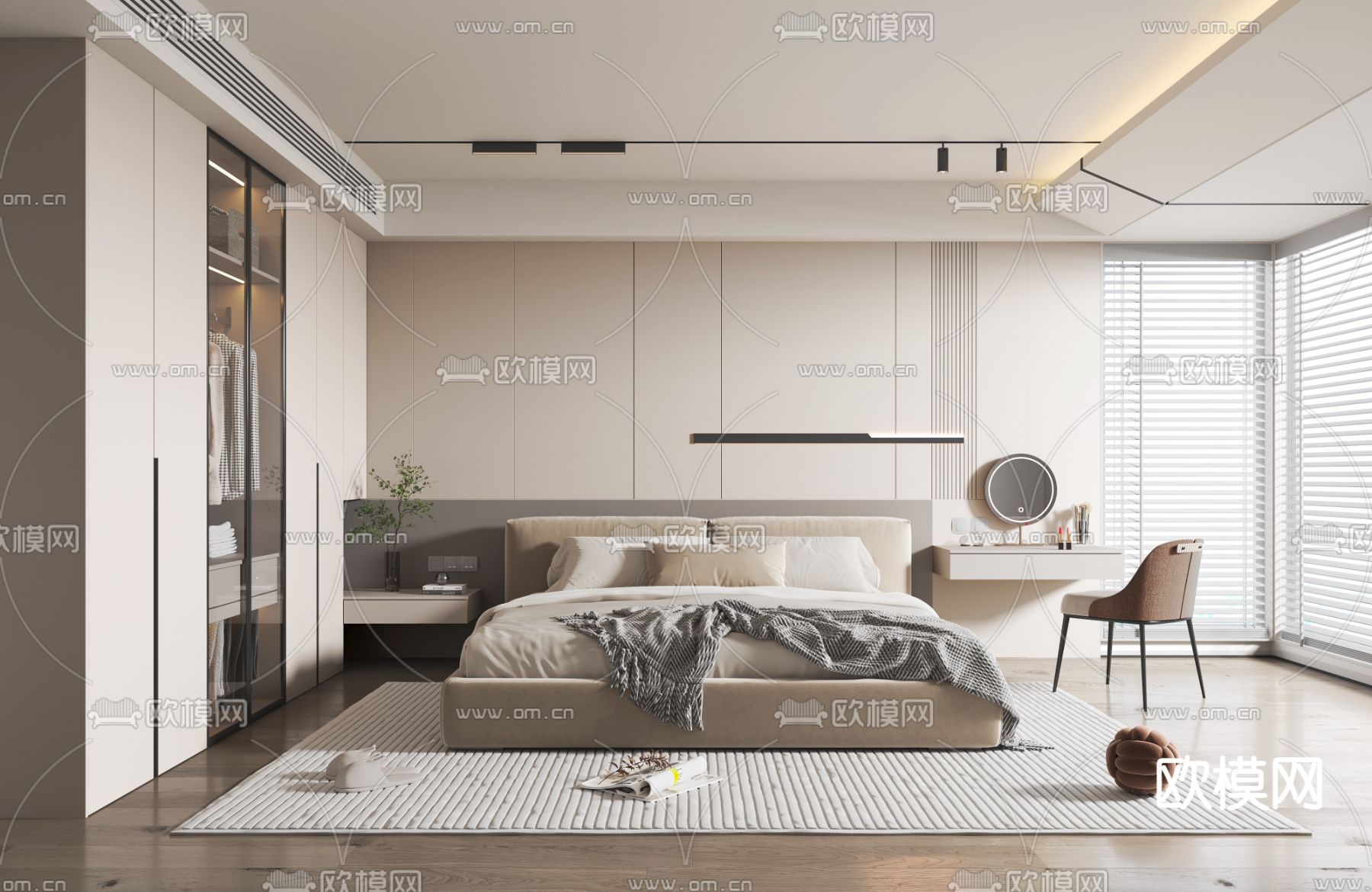 奶油风卧室 主人房3d模型下载