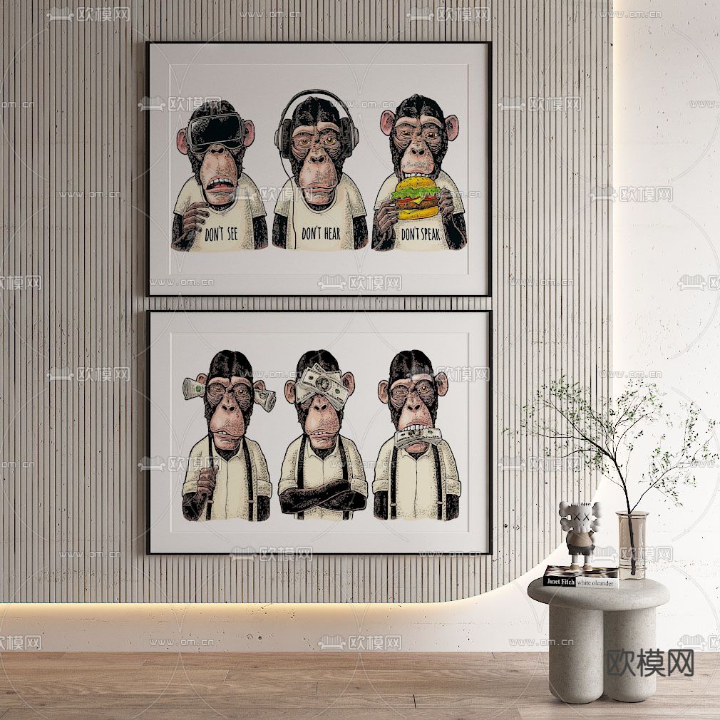 北欧装饰画 卡通画3d模型下载