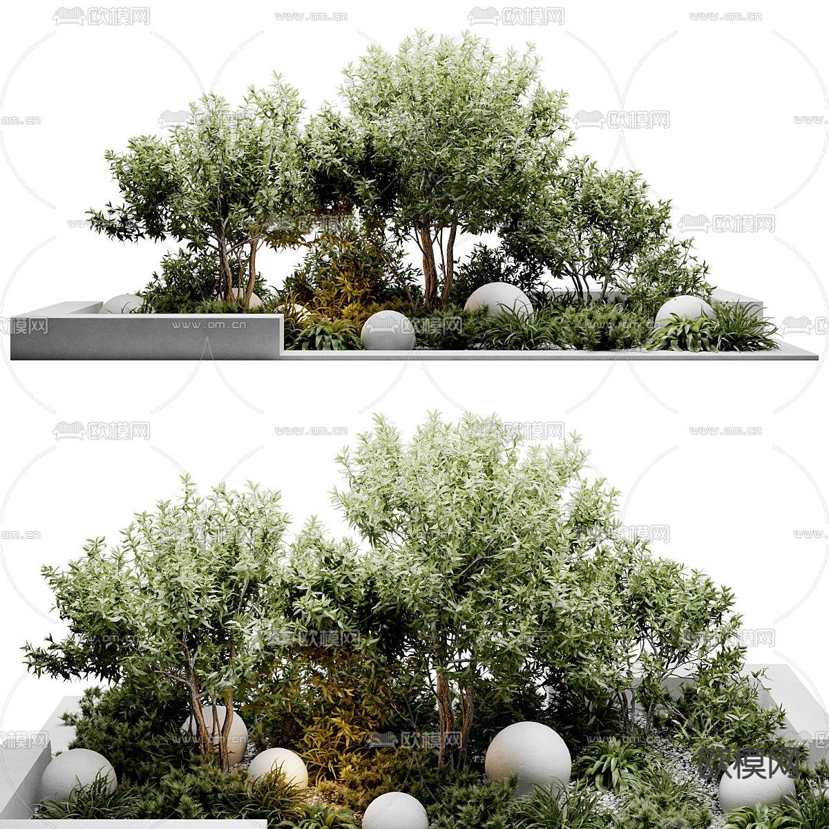 景观树造景 植物堆3d模型下载（渲染图1）