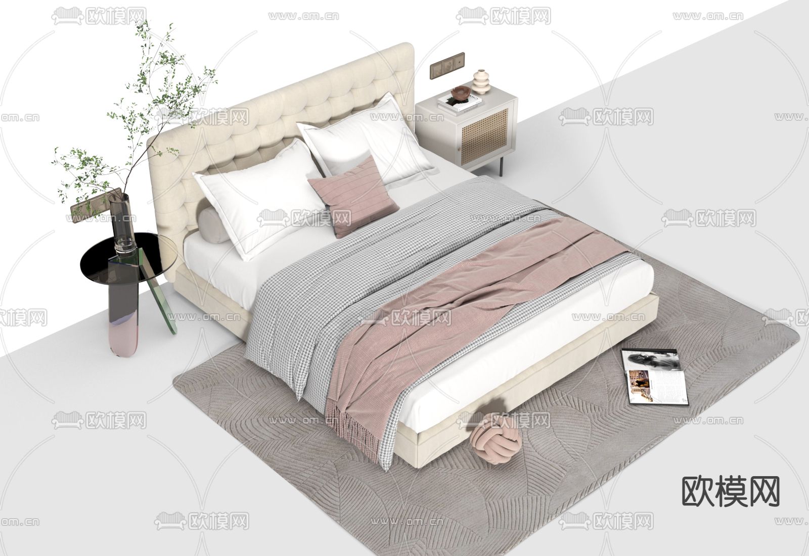 法式双人床3d模型下载（渲染图2）