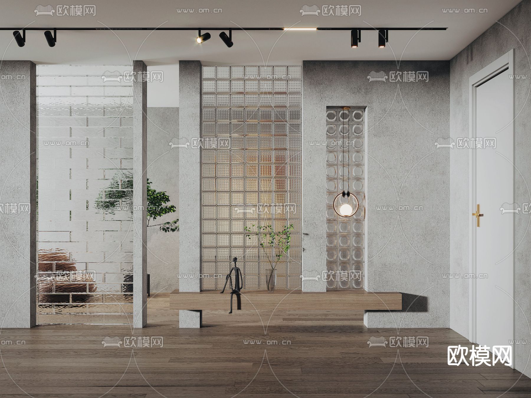 侘寂玻璃砖 屏风隔断3d模型下载