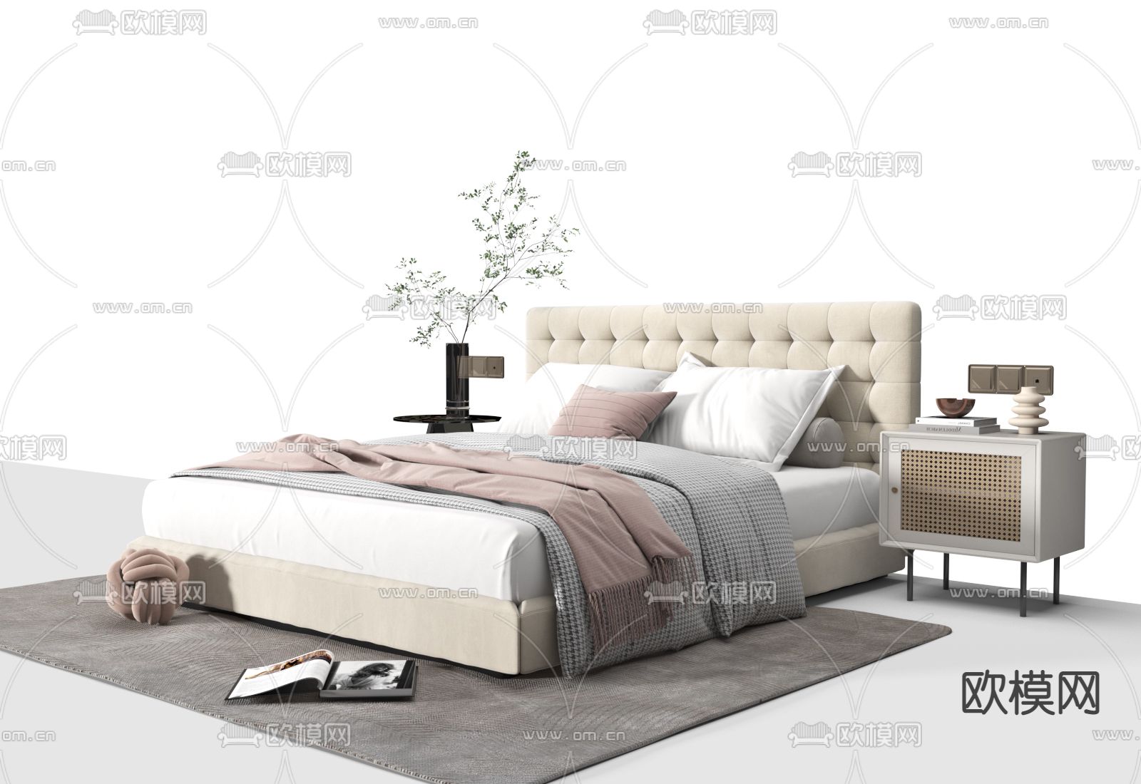 法式双人床3d模型下载（渲染图1）