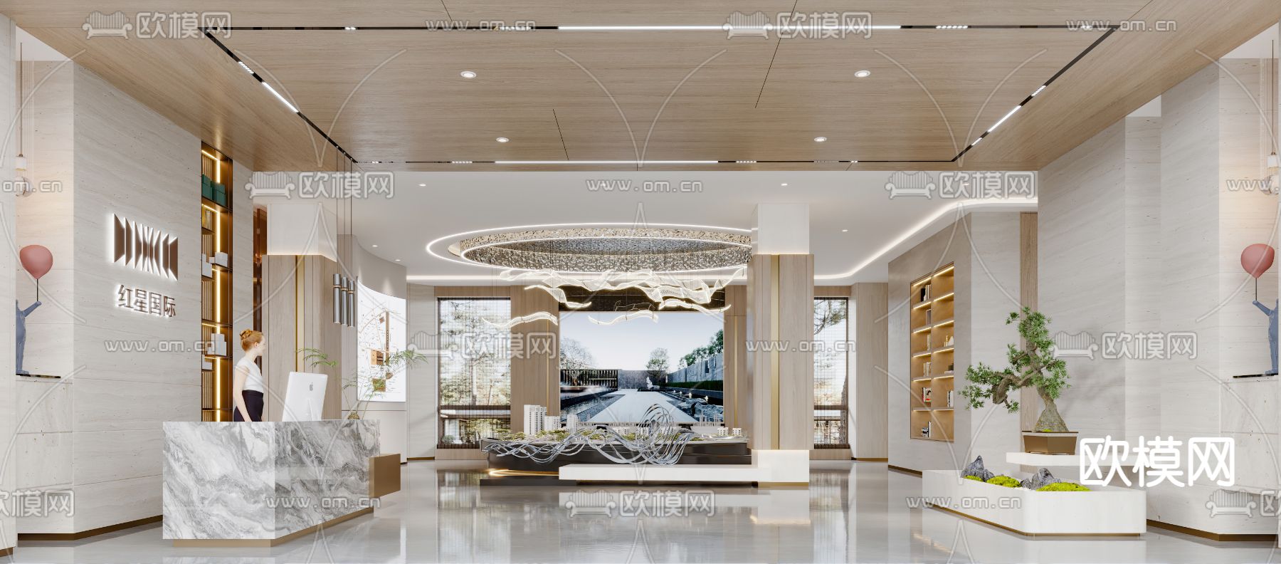 新中式售楼处3d模型下载（渲染图1）