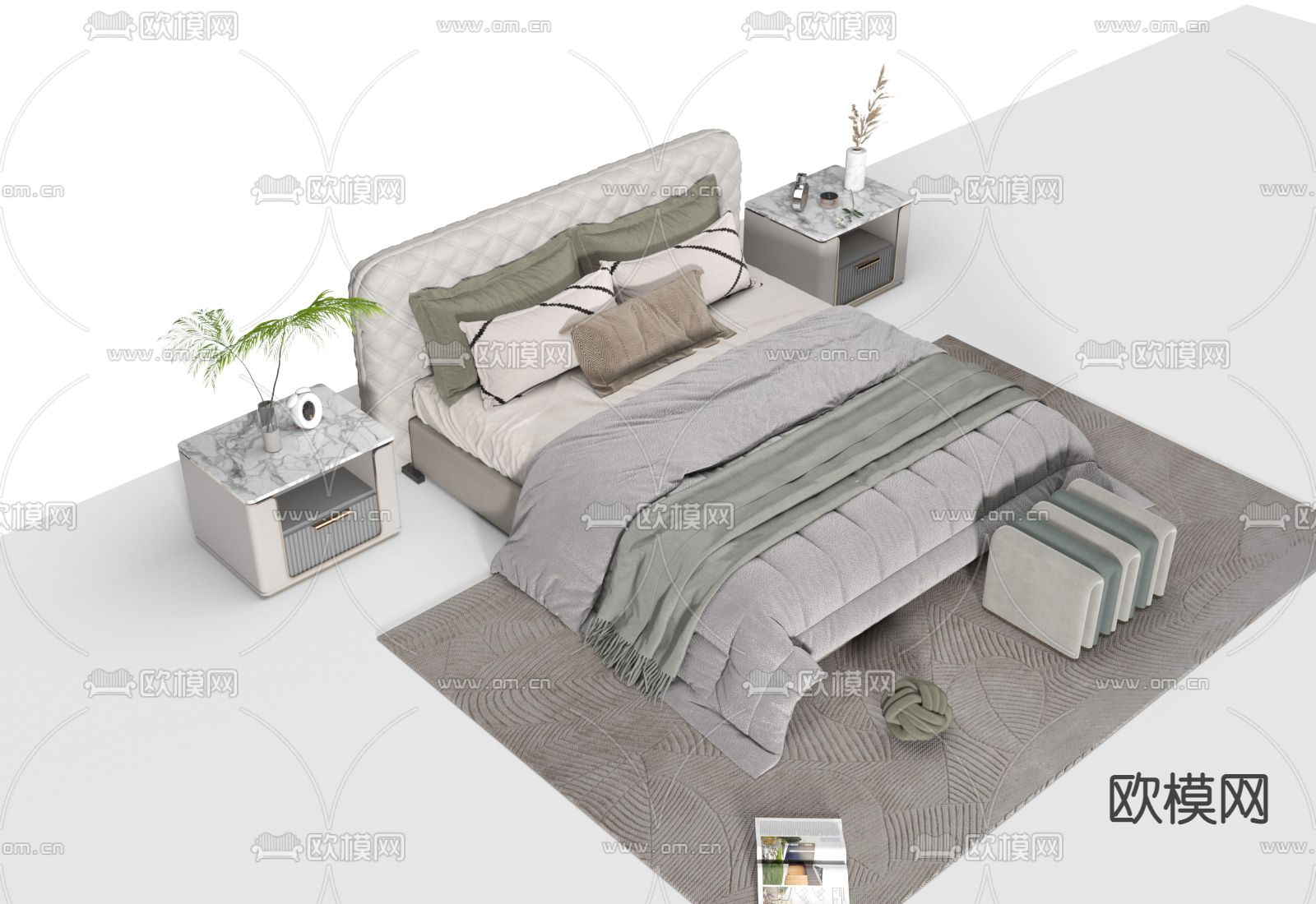 法式双人床3d模型下载（渲染图2）