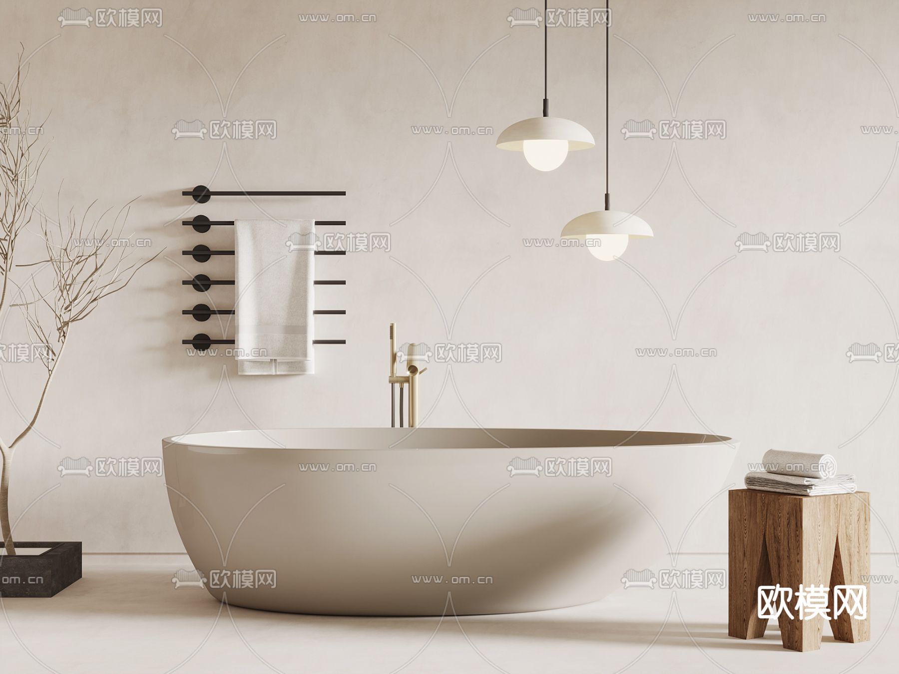 奶油风浴缸3d模型下载