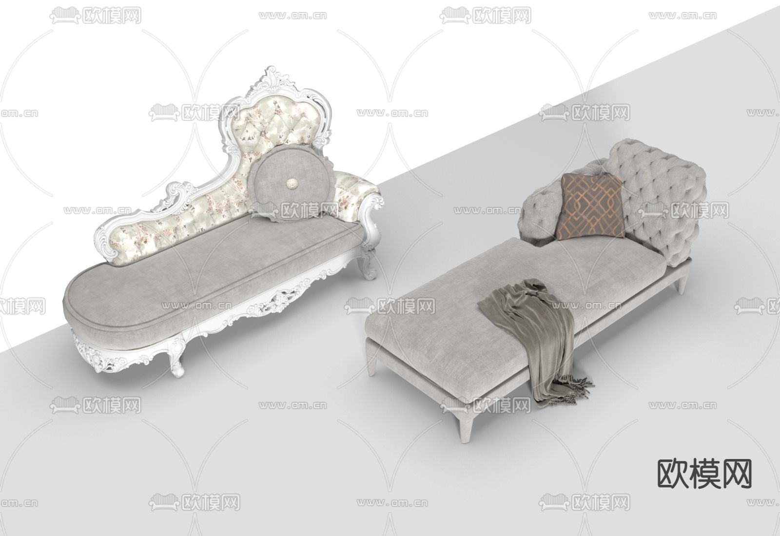 法式贵妃椅 美人榻3d模型下载（渲染图2）