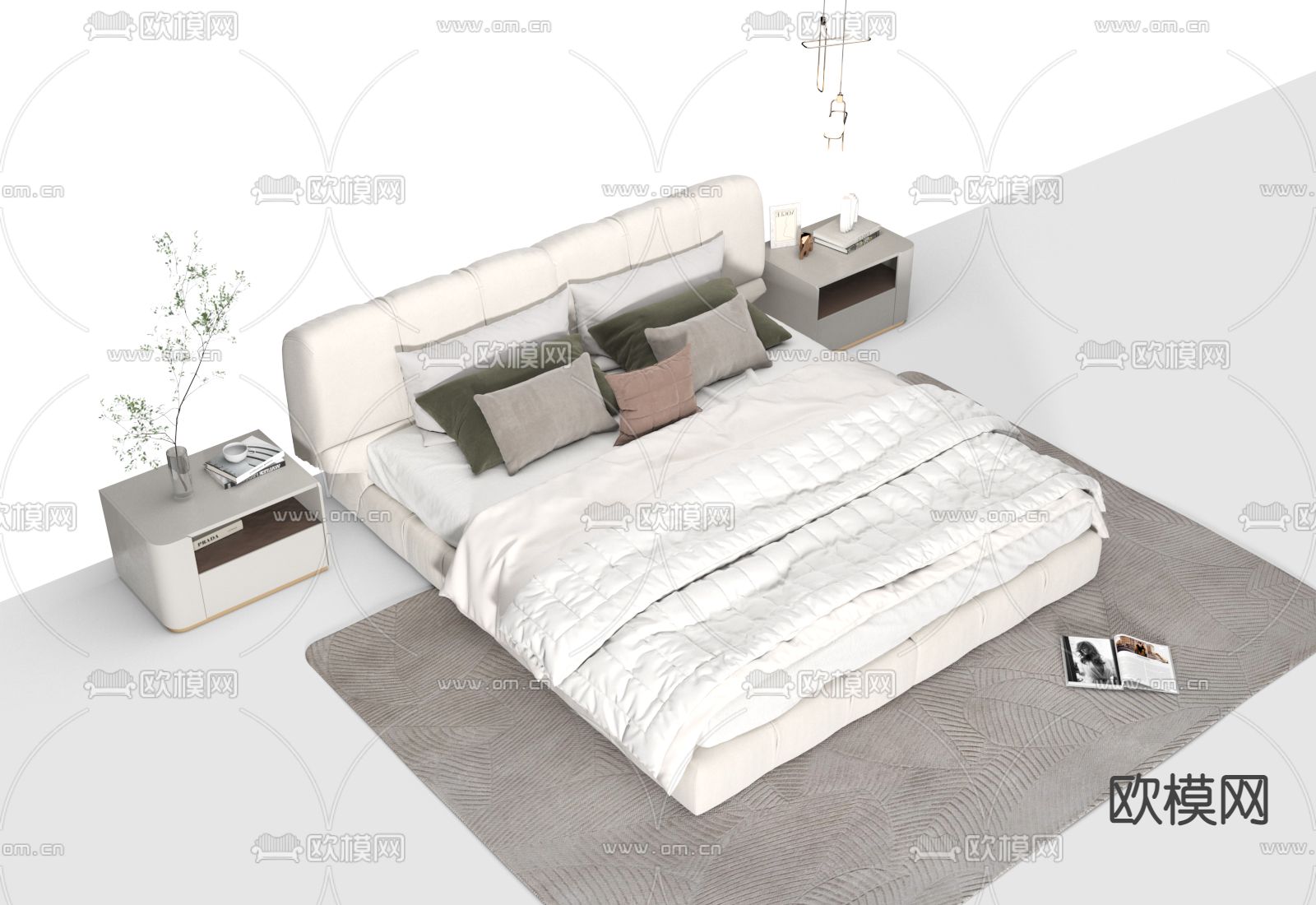 法式双人床3d模型下载（渲染图2）