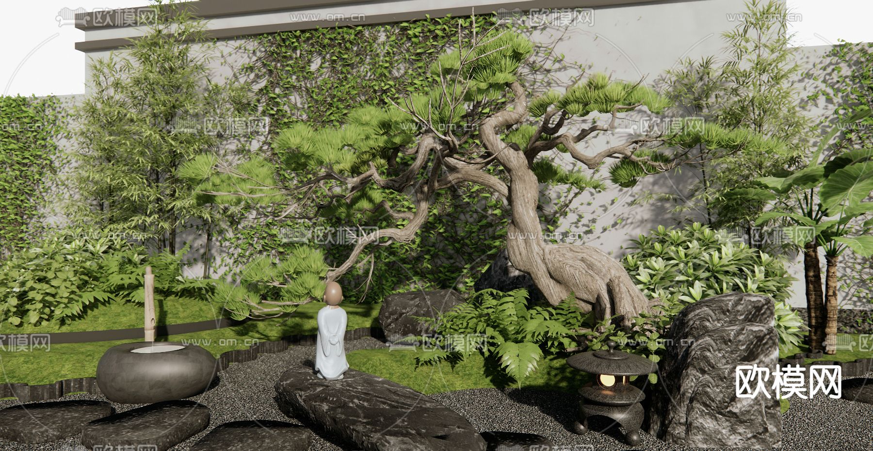 枯山水景观 园艺小品3d模型下载（渲染图2）