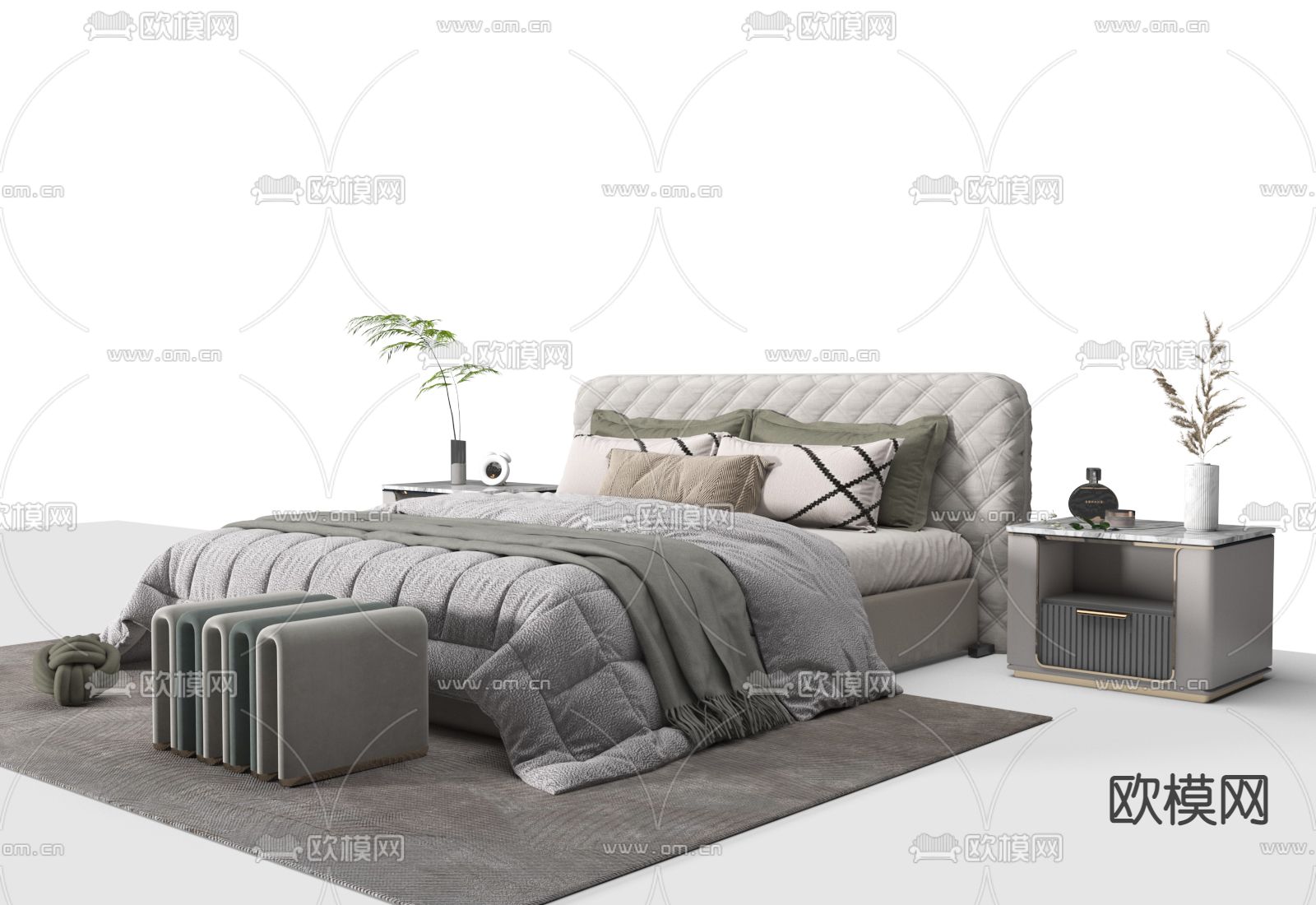 法式双人床3d模型下载（渲染图1）