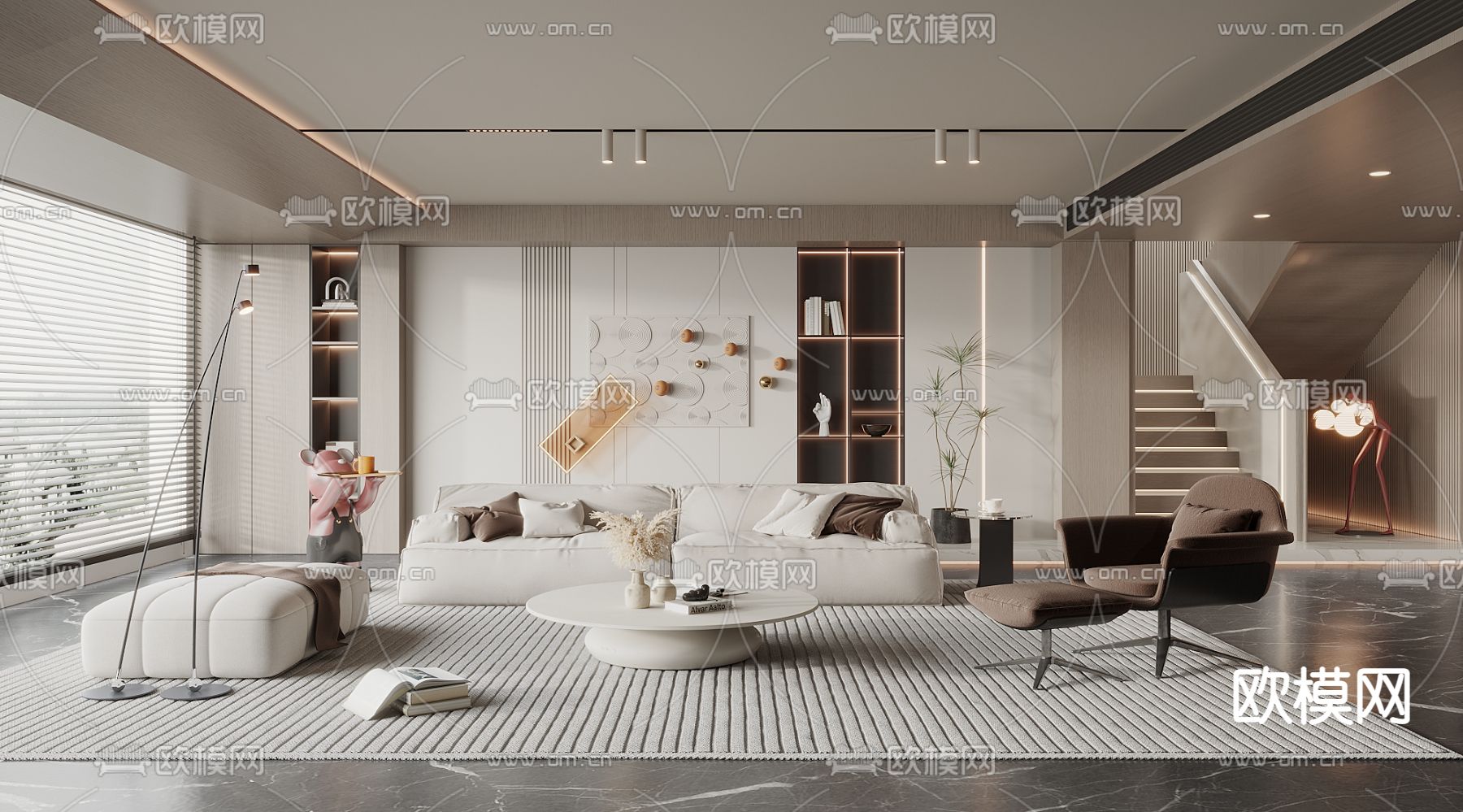 奶油风客厅3d模型下载