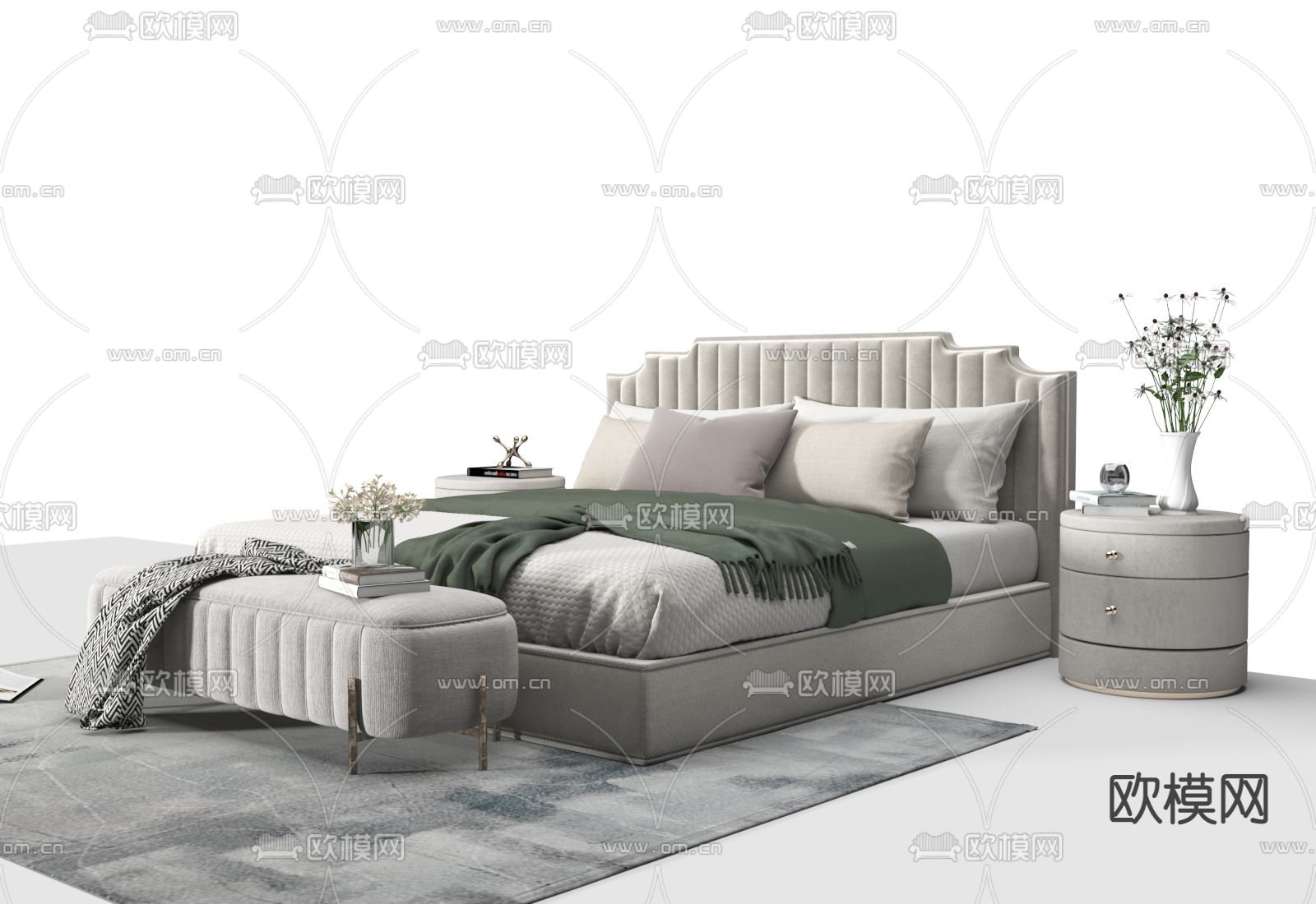 法式双人床3d模型下载（渲染图1）