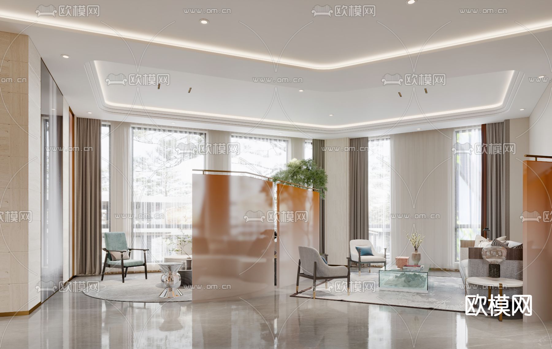 新中式售楼处3d模型下载（渲染图3）