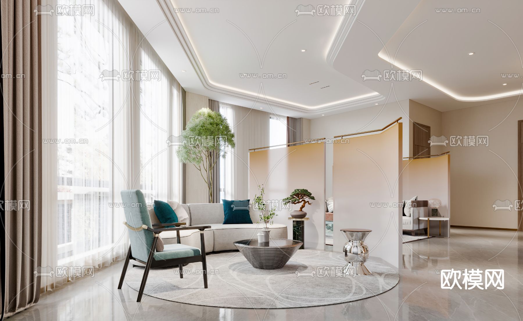 新中式售楼处3d模型下载（渲染图2）