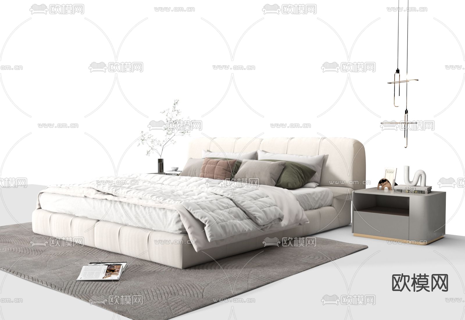 法式双人床3d模型下载（渲染图1）