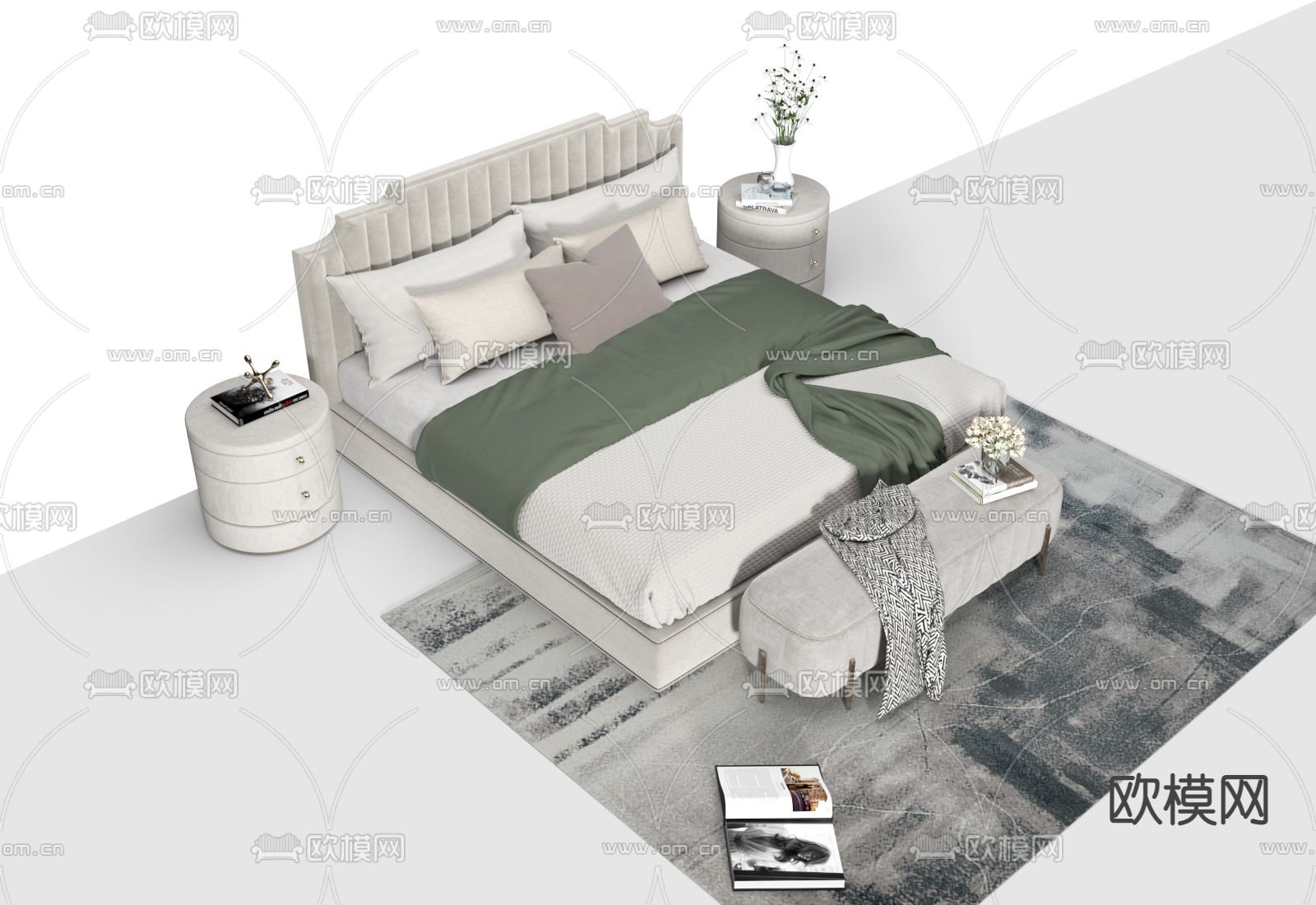 法式双人床3d模型下载（渲染图2）