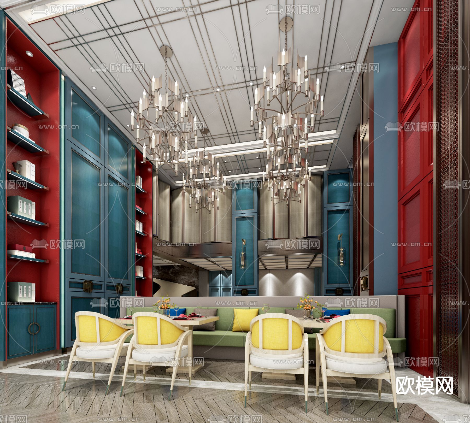 新中式酒店 自助餐厅3d模型下载