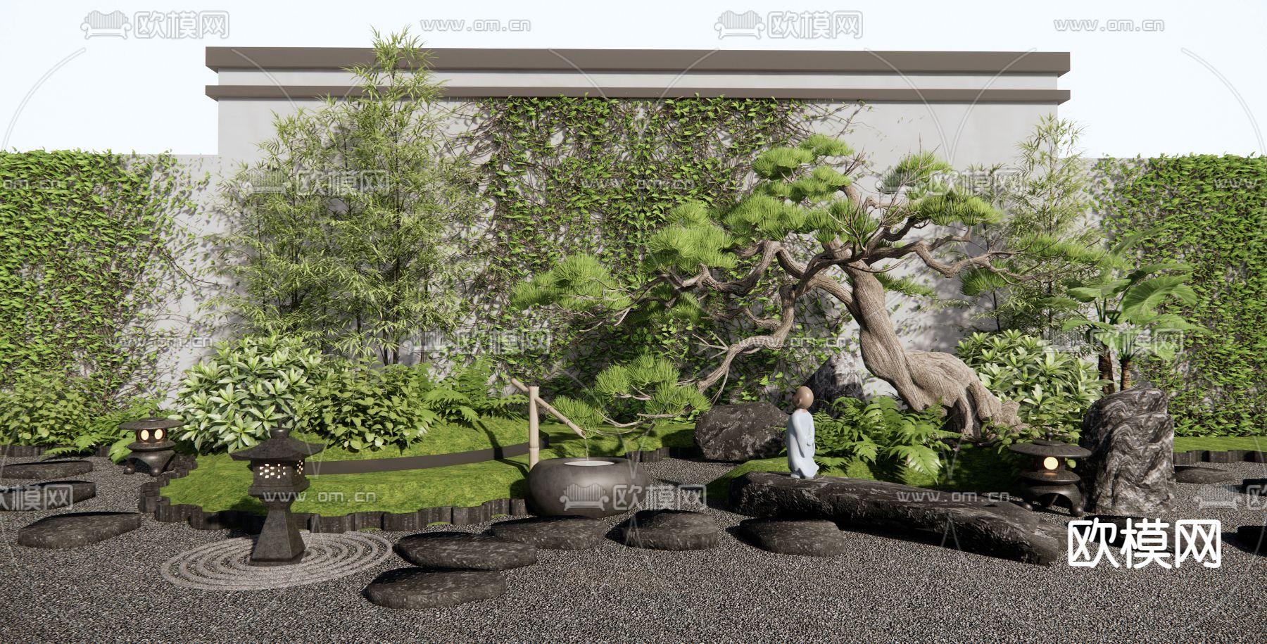 枯山水景观 园艺小品3d模型下载（渲染图1）